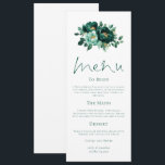 Modern Emerald and Gold Florals Wedding Menu Card<br><div class="desc">Modern Emerald and Gold Florals Wedding Menu Card. Available digitally and printed. Beautiful flowers are at the top,  with an elegant script for Menu and easy to personalise the rest of the text to your requirements.</div>