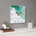 Modern Emerald Beach Wedding Anniversary Keepsake Square Wall Clock<br><div class="desc">A modern,  simple,  classy,  elegant,  personalised wedding anniversary keepsake clock featuring a watercolor design in emerald green,  teal and gold (digital effect). A nice custom wedding or anniversary gift for a young - and young at heart - couple celebrating their 1st,  3rd,  5th,  10,  25th or 50th anniversary.</div>