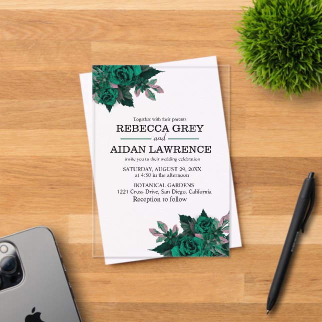 Modern Emerald Floral Garden Wedding Invitation (Insitu (Invitation Card))