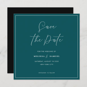 Modern Emerald Frame Handwritten Script Wedding Save The Date