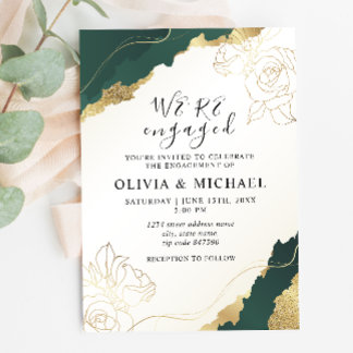 Modern Emerald Gold Engagement Party Invitation