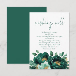 Modern Emerald Gold Florals Wedding Wishing Well Enclosure Card