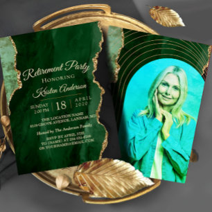 Modern Emerald Gold Retirement Party  Invitation