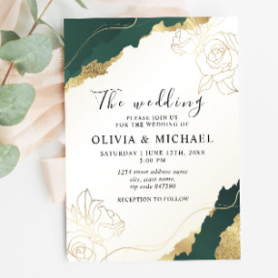 Modern Emerald Gold Wedding Invitation