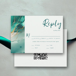 Modern Emerald Gold Wedding QR Meal Choice RSVP 