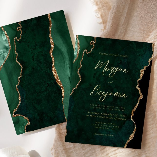 Modern Emerald Green Agate Script Wedding (Creator Uploaded)
