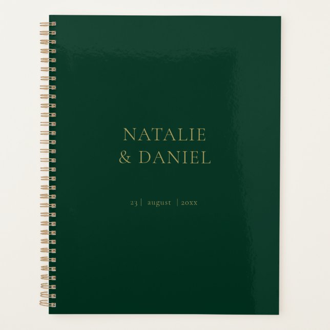 Modern Emerald Green and Gold Chic Wedding Planner (Front)