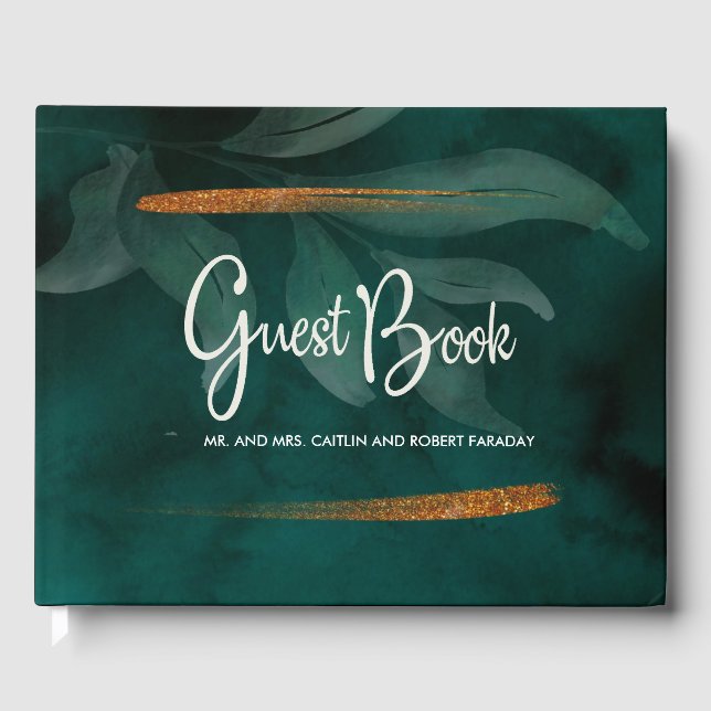 modern emerald green and leaves guest book (Front)