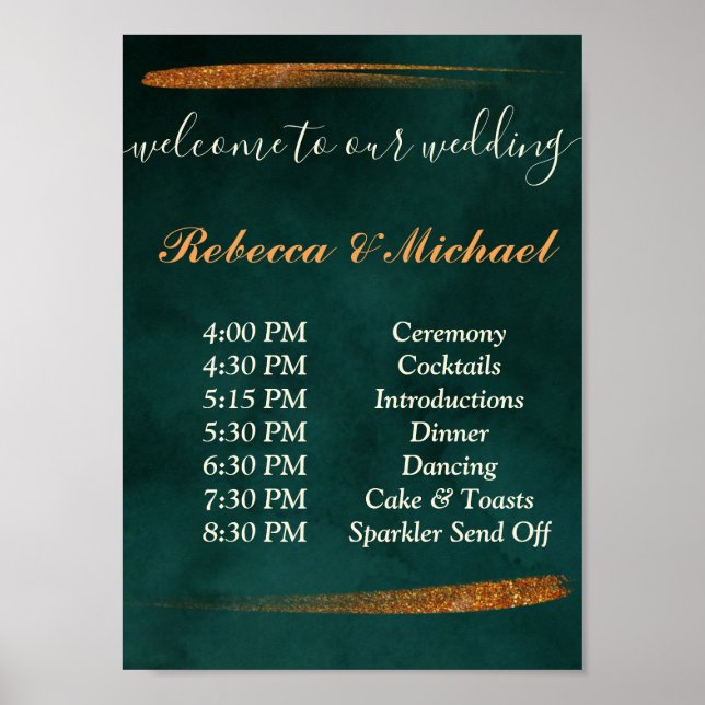 modern emerald green and leaves Order of Events P Poster (Front)