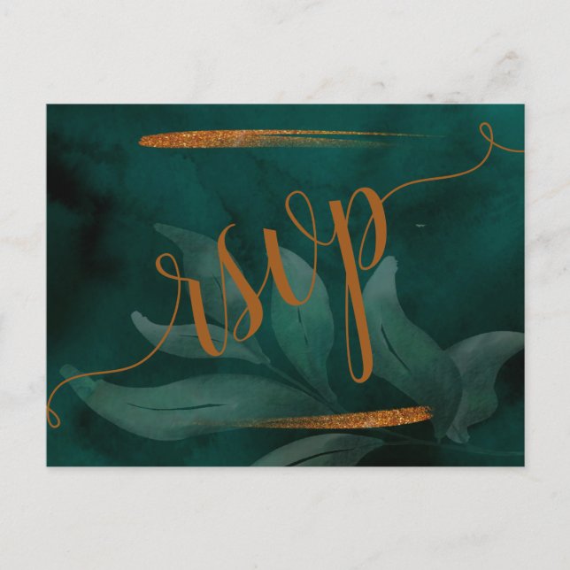 modern emerald green and leaves RSVP rsvp Postcard (Front)