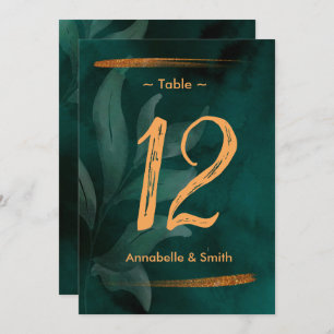 modern emerald green and leaves table number
