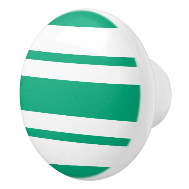 Modern Emerald Green and White Striped Pattern Ceramic Knob (Right)