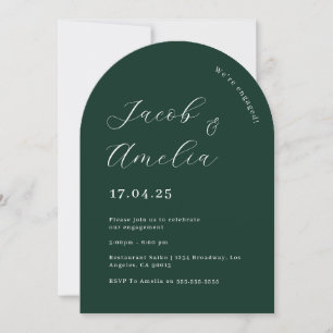 Modern Emerald Green Arch Engagement Party   Invitation