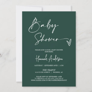 Modern Emerald Green Baby Shower QR Code Photo Invitation