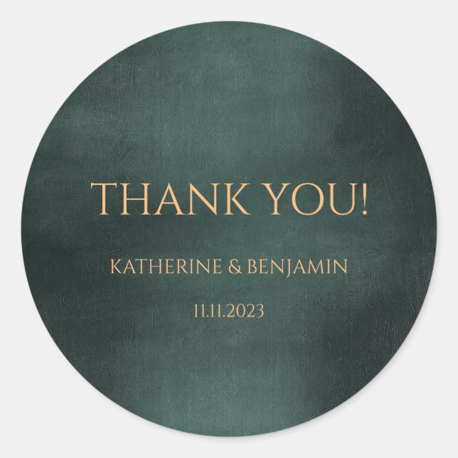 Modern Emerald Green Black Elegant Wedding Classic Round Sticker (Front)