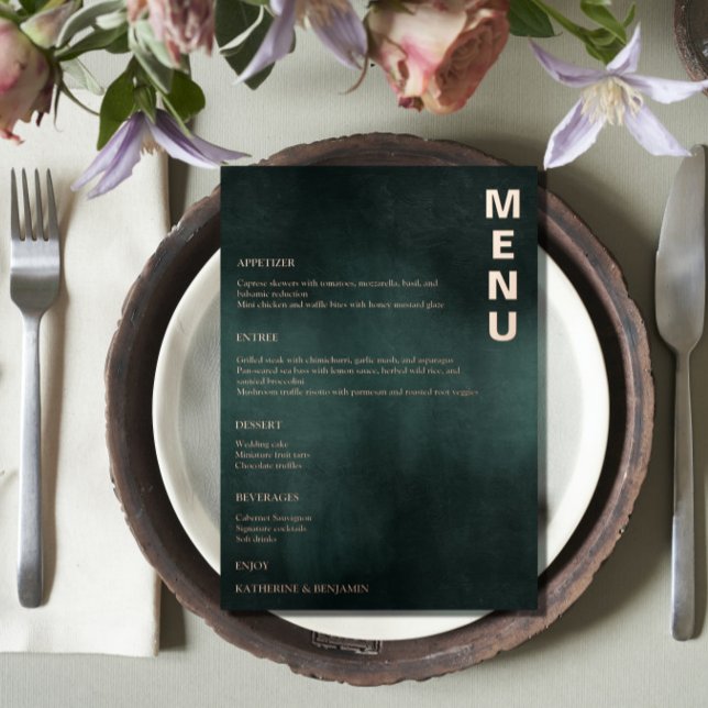 Modern Emerald Green Black Elegant Wedding Menus (Creator Uploaded)