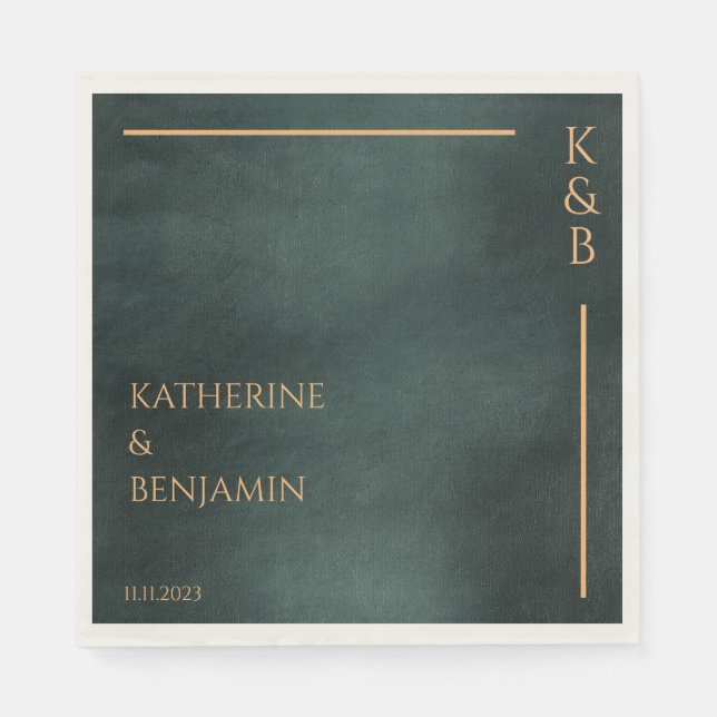 Modern Emerald Green Black Elegant Wedding Napkin (Front)