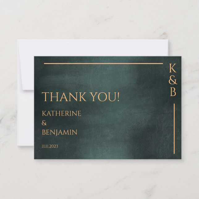 Modern Emerald Green Black Elegant Wedding Photo Thank You Card (Front)