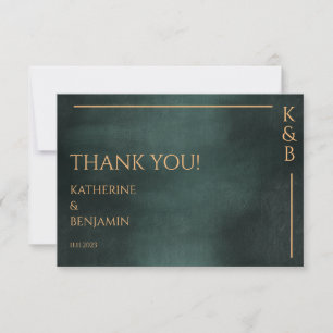 Modern Emerald Green Black Elegant Wedding Photo Thank You Card