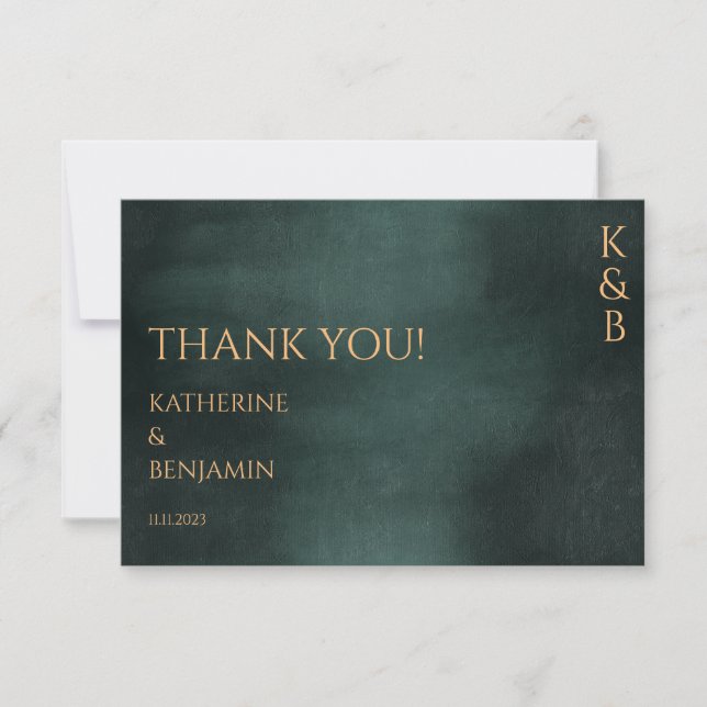 Modern Emerald Green Black Elegant Wedding Photo Thank You Card (Front)