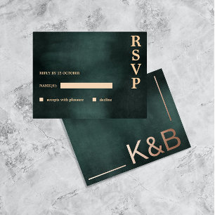 Modern Emerald Green Black Elegant Wedding RSVP Foil Holiday Postcard