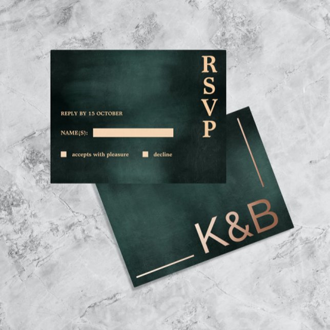 Modern Emerald Green Black Elegant Wedding RSVP Foil Holiday Postcard (Creator Uploaded)