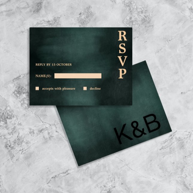 Modern Emerald Green Black Elegant Wedding RSVP Holiday Postcard (Creator Uploaded)