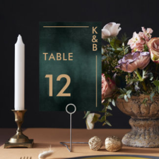 Modern Emerald Green Black Elegant Wedding Table Number