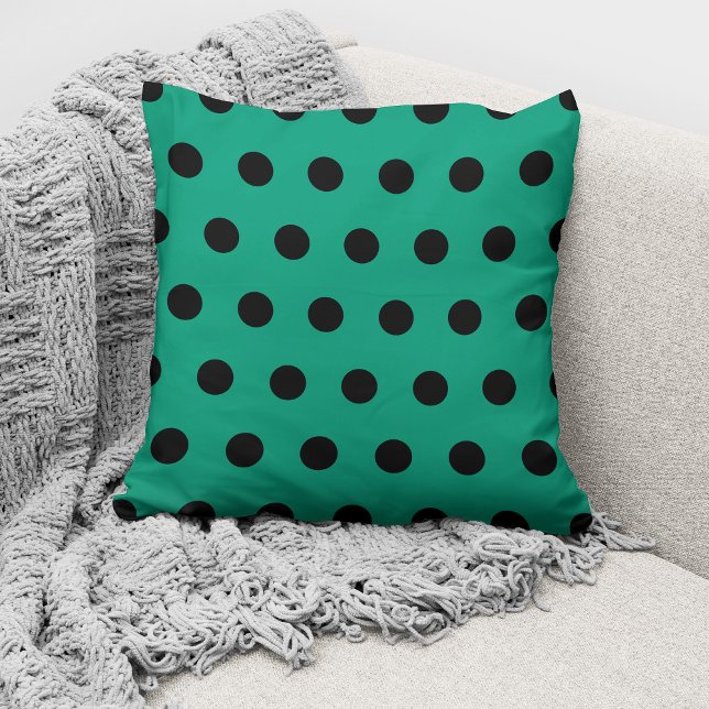Modern Emerald Green Black Polka Dots Pattern Cushion (Creator Uploaded)