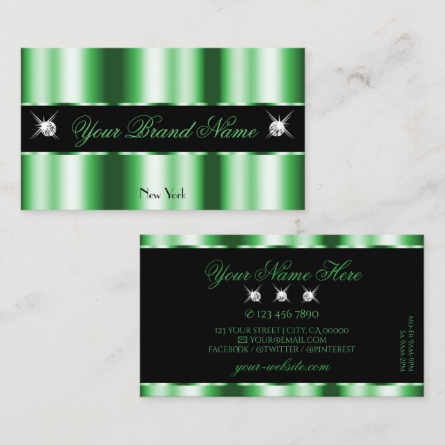 Modern Emerald Green Black Sparkle Jewels Stylish  Business Card (Front/Back)