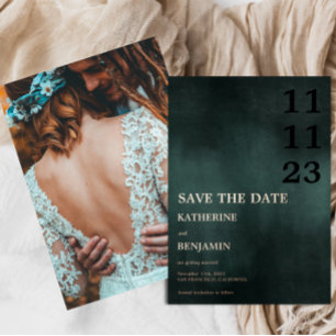 Modern Emerald Green Black Wedding Save The Date