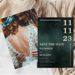 Modern Emerald Green Black Wedding Save The Date