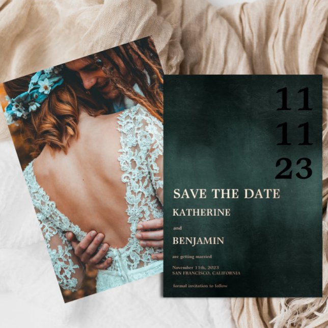 Modern Emerald Green Black Wedding Save The Date (Creator Uploaded)