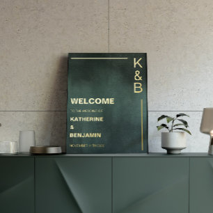Modern Emerald Green Black Welcome Gold Foil Foil Prints
