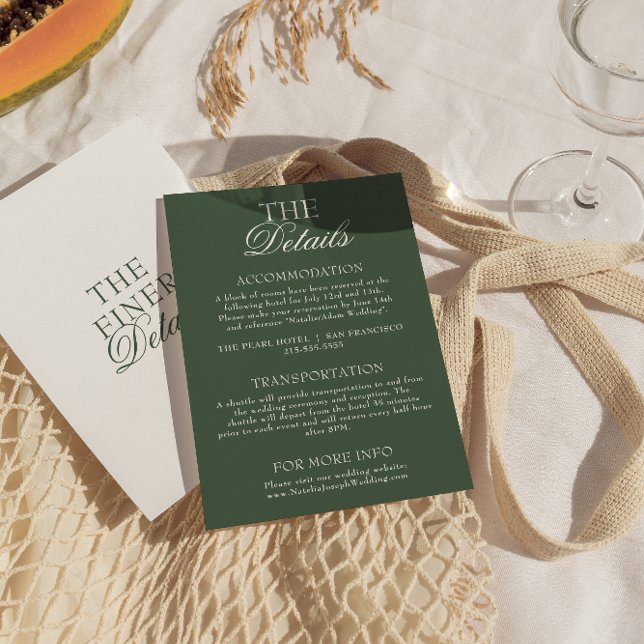 Modern Emerald Green Boho Chic Wedding Details Enclosure Card (Creator Uploaded)