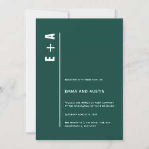 Modern Emerald Green Bold Initials Wedding Invitation