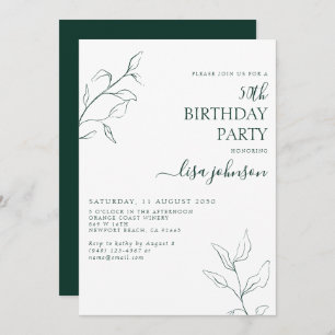 Modern Emerald Green Botanical 50th Birthday Invitation