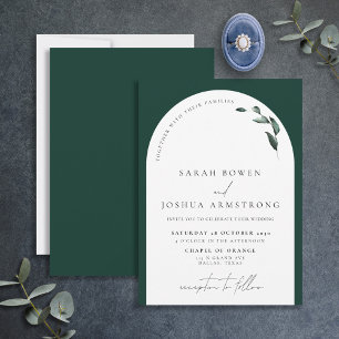 Modern Emerald Green Botanical Script Wedding Invi Invitation