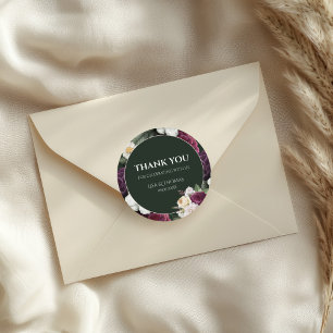 Modern Emerald Green Burgundy Peonies Wedding Classic Round Sticker