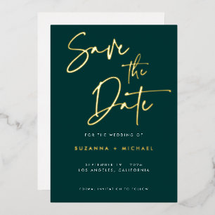 Modern Emerald Green Calligraphy Wedding Save Date