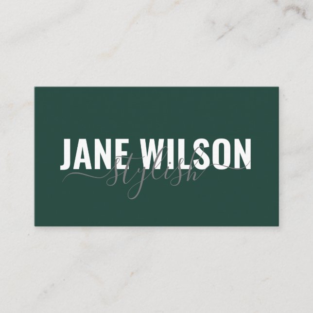 Modern Emerald Green Chic Signature Business Card (Front)