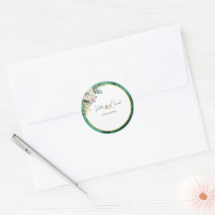 Modern Emerald Green Colour Wash Blush Floral Classic Round Sticker