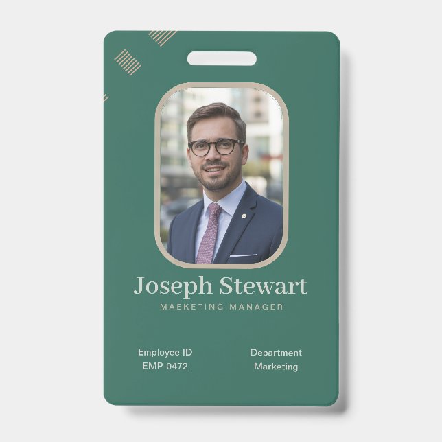 Modern Emerald Green Corporate Business ID Badge (Front)