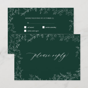 Modern Emerald Green Elegant Leaf Wedding RSVP Card
