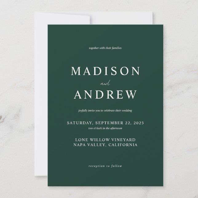 Modern Emerald Green Elegant Wedding Invitation (Front)