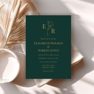 Modern Emerald Green Floral Monogram Wedding  Invitation