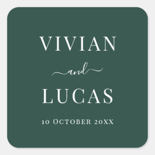 Modern Emerald Green Formal Minimal Wedding Square Sticker