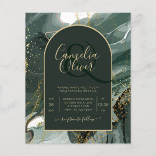 Modern Emerald Green Gold Agate Marble WEDDING Flyer