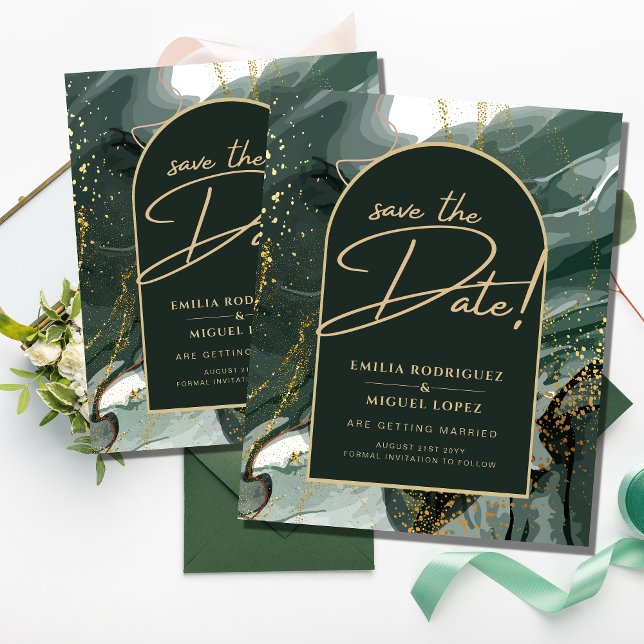 Modern Emerald Green Gold Agate Marble WEDDING Flyer (Creator Uploaded)