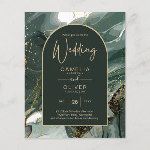 Modern Emerald Green Gold Agate Marble WEDDING Flyer